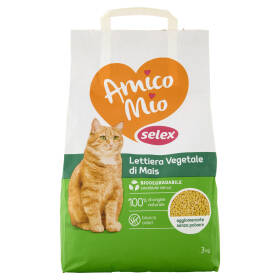 Selex Amico Mio Gatto Lettiera Agglomerante Vegetale di Mais Giallo 3 kg