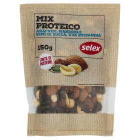 Selex Frutta Secca Mix Proteico Arachidi, Mandorle, Semi di Zucca e Uva Sultanina 150 g