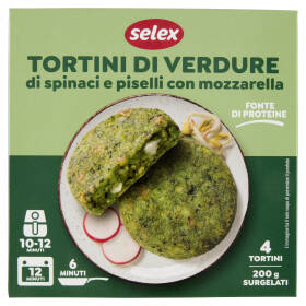 Selex Tortini di Verdure di Spinaci e Piselli con Mozzarella Surgelati 4x50 g