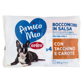 Selex Amico Mio Gatto Bocconcini in Salsa con Tacchino e Carote 4x100 g