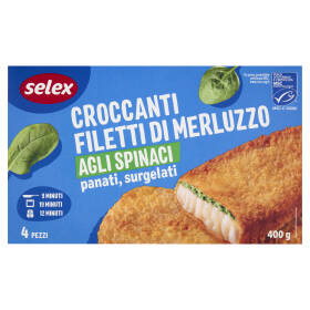 Selex Filetti di Merluzzo agli Spinaci in Croccante Panatura Surgelati 4x100 g