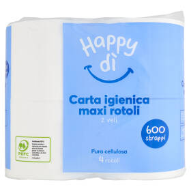 Happy dì Carta Igienica 2 Veli 600 Strappi 4 Rotoli