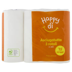 Happy dì Asciugatutto 2 Veli 75 Strappi 3 Rotoli