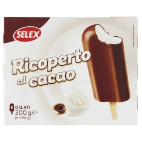 Selex 6 Gelati alla Panna Ricoperti al Cacao Magro 300 g