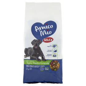 Selex Amico Mio Cane Adulto di Taglia Medio/Grande Menù Completo Carne,Pesce,Mais,Riso Soffiato 2 kg