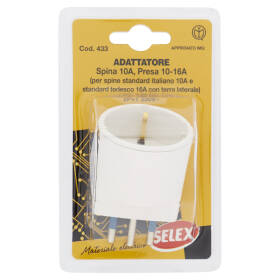 Selex Adattatore Semplice Spina 10A + 1 Presa Tedesca Bianco