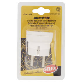 Selex Adattatore Semplice Spina Tedesca + 1 Presa Bivalente Bianco