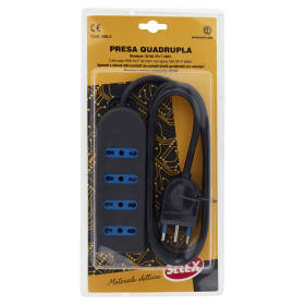Selex Presa Multipla 4 Uscite 10/16A(Ita) + Spina 16A e Cavo Nero 1,5m