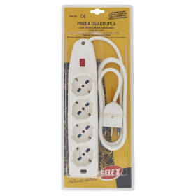 Selex Presa Multipla 4 Uscite Pluristandard (Ita+Ted)+ Spina 16A e Cavo 1,5 m Bianco