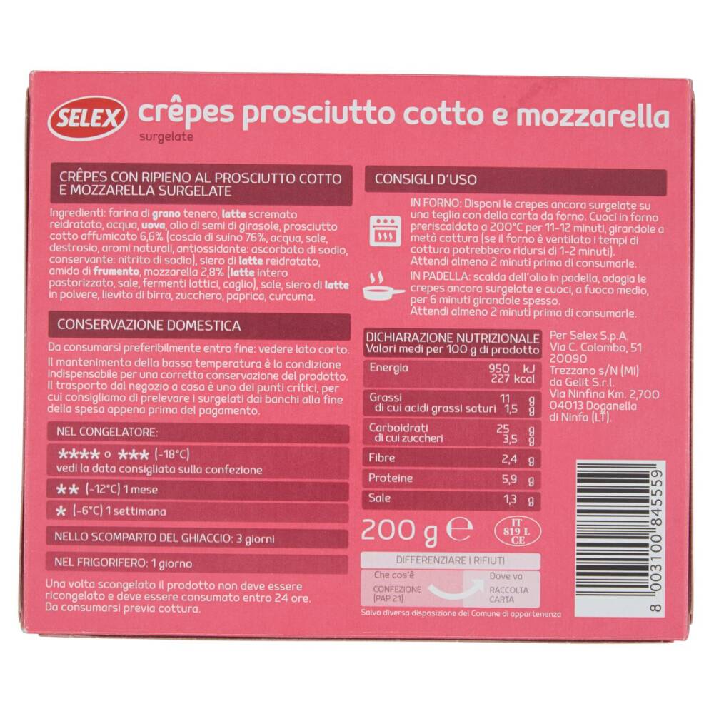 Selex Ricetta Selex Crepes Surgelate Prosciutto Cotto e Mozzarella 200 g | NonPesa.it ...