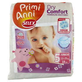 Selex Primi Anni Pannolini per Bambini Dry Comfort Junior 11-25 kg 18 pezzi