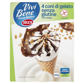 Selex Vivi Bene Senza Glutine 4 Coni di Gelato Panna Senza Glutine 300 g