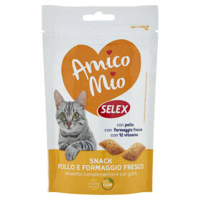 Selex Amico Mio Gatto Snack con Pollo, Cereali e Ripieno di Formaggio Fresco 60 g