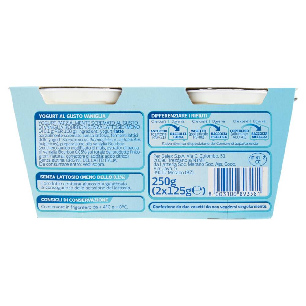 Selex Vivi Bene Yogurt Magro Vaniglia Senza Lattosio 2x125 g