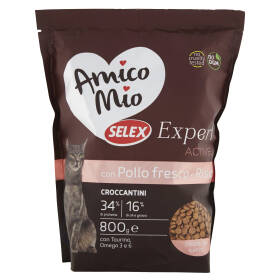 Selex Amico Mio Expert Gatto Adulto Croccantini con Pollo Fresco e Riso Active 800 g