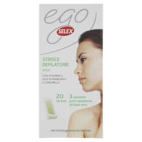 Selex Ego Strisce Depilatorie Viso 20 pezzi + 3 Salviette Post-Epilazione
