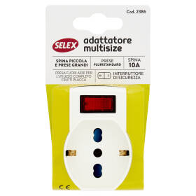 Selex Adattatore Multisize Spina 10A + 3 Prese 10-16A con Interruttore di Sicurezza Bianco