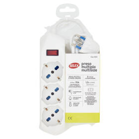 Selex Presa Multipla 3 uscite pluristandard 10/16A Inter.Sicurezza+Cavo 1,5m Sp. S/Spazio 90° Bianco