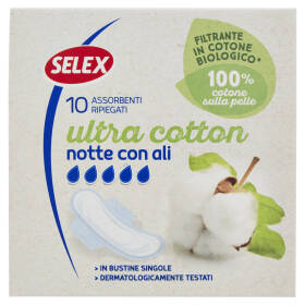 Selex Assorbenti Notte con Ali in Cotone Biologico in Bustine Singole 10 pezzi