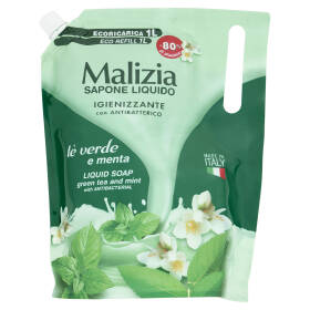 Malizia Sapone Liquido Igienizzante con Antibatterico tè verde e menta Ecoricarica 1000 mL