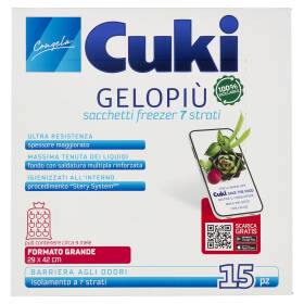 Cuki Congela Gelopiù sacchetti freezer 7 strati Formato Grande 29 x 42 cm 15 pz
