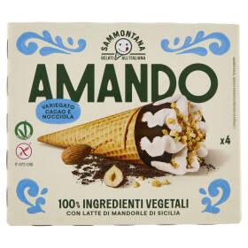 Sammontana Amando 4 Coni Gelato alla Vaniglia, Variegato al Cacao e Nocciola 4 x 75 g