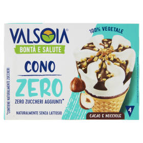 Valsoia Bontà e Salute Cono Zero Zuccheri Aggiunti* Cacao e Nocciole 4 x 75 g