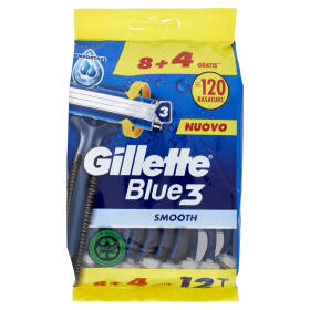 Gillette Rasoio Uomo Blue3 Smooth Usa e Getta a 3 Lame, Confezione da 8 rasoi + 4 Gratis = 12 Rasoi