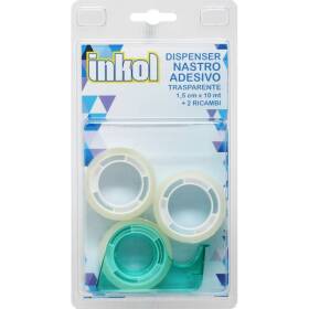 1 dispenser nastro adesivo scotch trasparente 1,5cm x 10mt + 2 ricambi