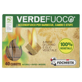 Fochista Verdefuoco Accendifuoco per Barbecue, Camini e Stufe Cubetti 40 pz