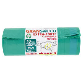 virosac Gransacco Extra-Forte con Maniglie Antiforo Cm 80x115 Maxi 140 Litri 10 pz