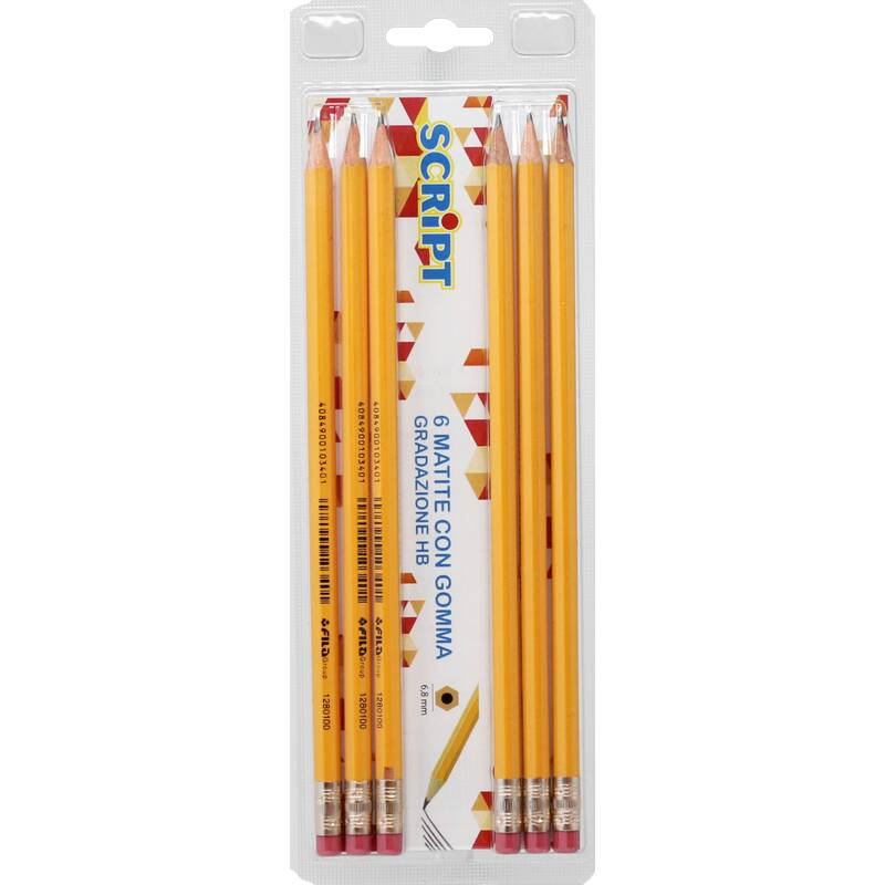 6 matite con gomma gradazione hb