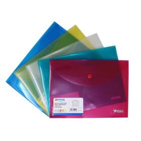 Buste plastica a5 porta documenti con bottone, trasparenti colori assortiti