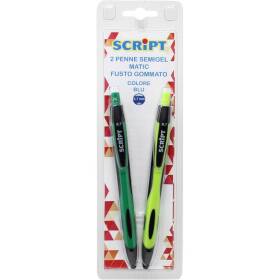 2 penne script semigel matic con fusto gommato colore blu