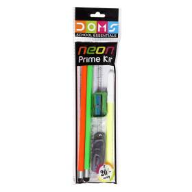 Doms neon kit 6 pz 2 matite, 1 colore acquerello fluo, righello, gomma e temperino