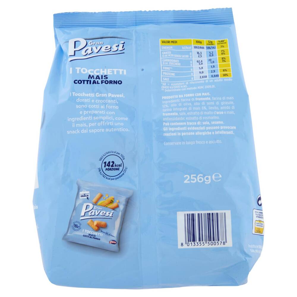 Gran Pavesi Snack Tocchetti, Snack al Mais Cotti al Forno, Senza Olio di  Palma, 8 Pacchetti 256g