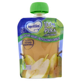 MELLIN Merenda di Frutta 100% con Vitamina C, Pera, a partire dal 6° mese, Pouch 90 g