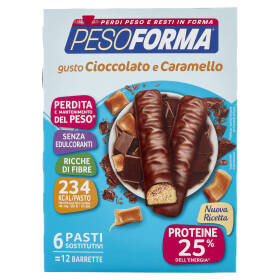 Pesoforma gusto Cioccolato Caramello, pasto sostitutivo ricco di fibre, 234 kcal per pasto, 12 x 31g