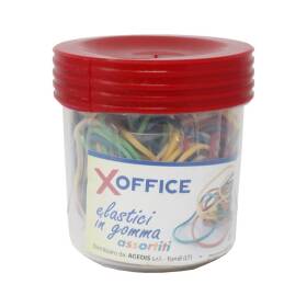 Xoffice Barattolo scatolo elastici in gomma assortiti in colori e dimensioni 100gr