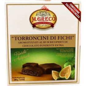 M. greco torroncini di fichi del cilento al rhum ricoperti di cioccolato  extra fondente 200 gr