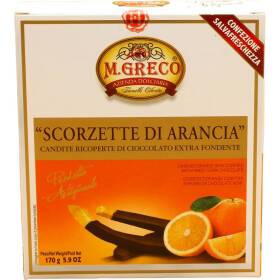 M. greco scorzette di arancia candite ricoperte di cioccolato extra fondente 170 gr