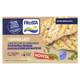FRoSTA i Grigliati 2 Bistecche di Merluzzo Olio Extra Vergine di Oliva e Erbe Aromatiche 250 g