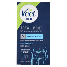 Veet Men Kit Depilazione Intima per Pelle Sensibile, Crema Depilatoria 100ml e Balsamo Post 50ml