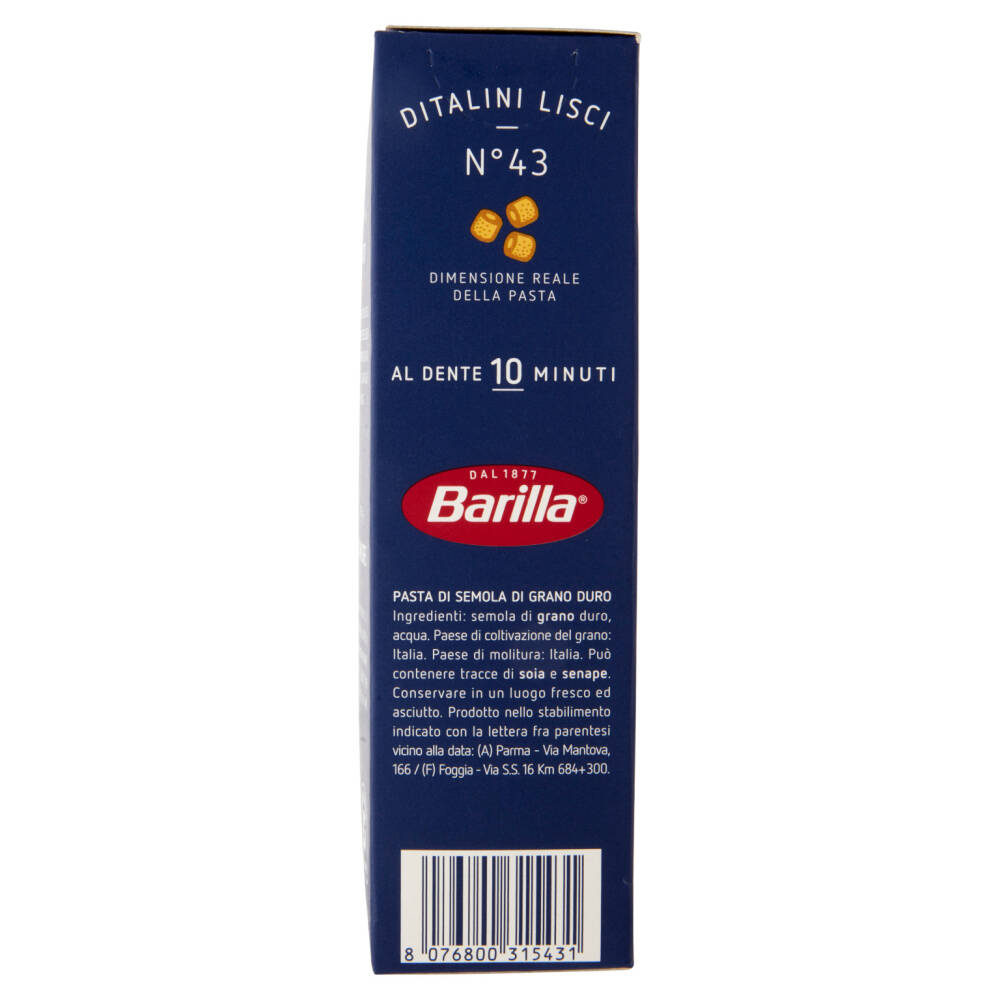 Barilla Pasta Ditalini Lisci n.43 100% Grano Italiano 500g | NonPesa.it -  Spesa Online