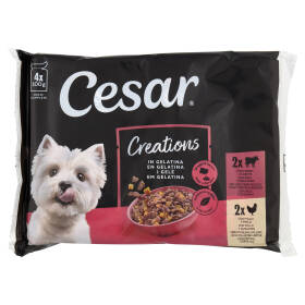 Cesar Cibo Umido Cane in Buste Pollo in gelatina con piselli & Manzo con carote 4x100g