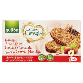 gullón Cuor di Cereale Biscotti di avena con Gocce di Cioccolato ripieni di Crema Nocciola 5 x 44 g