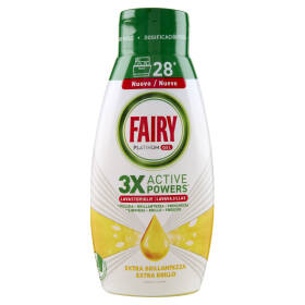 Fairy Gel Lavastoviglie Platinum Extra Brillantezza, Detersivo Piatti Limone 28 Lavaggi 504ml