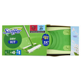 Swiffer Dry Kit Clean & Fresh (1 Manico + 8 Panni Cattura Polvere + Panni Umidi per Pavimenti)
