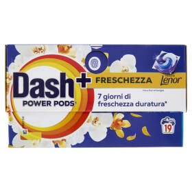 Dash Power Pods Detersivo Lavatrice Capsule + Tocco Lenor Oro e Fiori di Vaniglia, 19 Lavaggi 440,8g