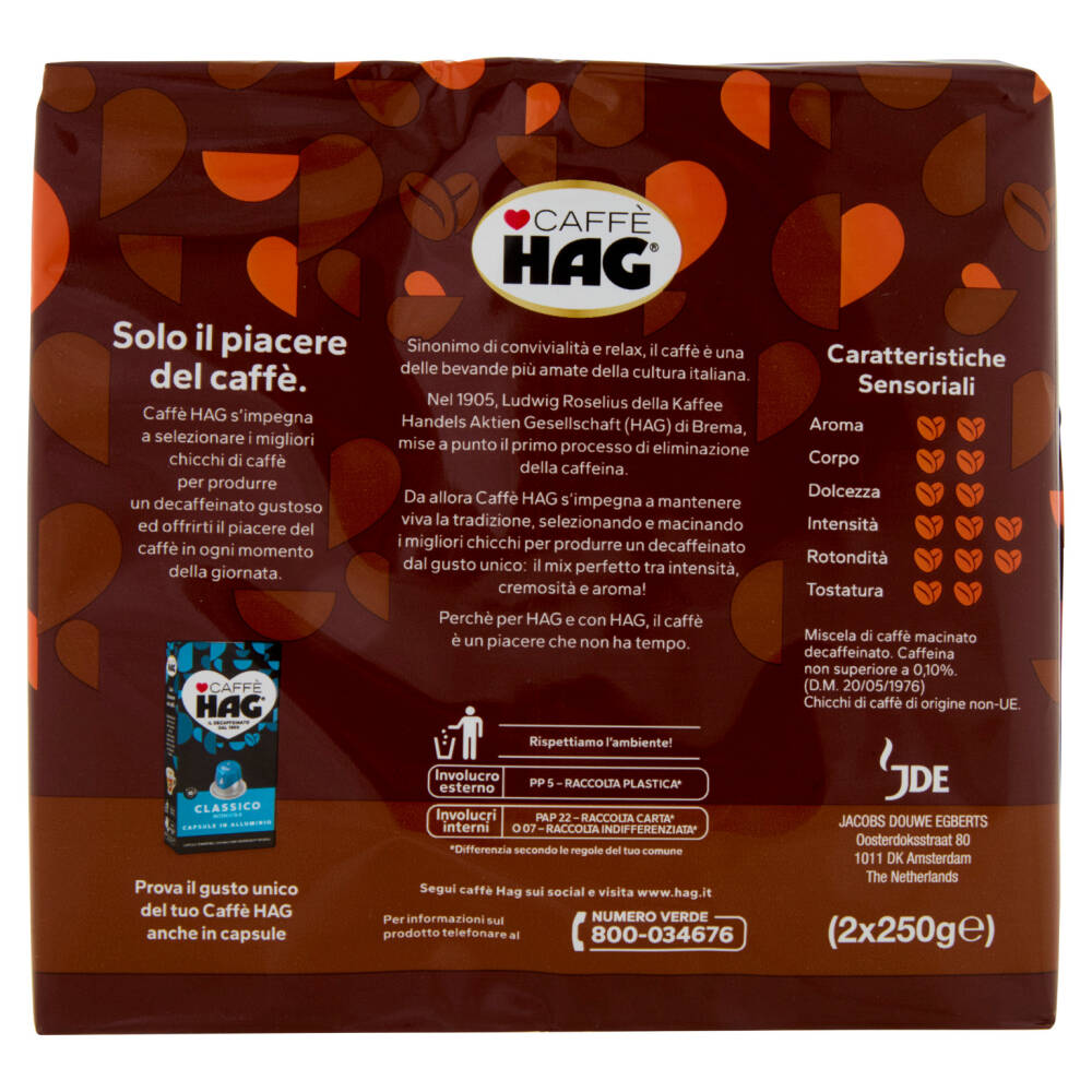 Hag - Caffè Macinato Decaffeinato Gusto Classico - Miscela Caffè